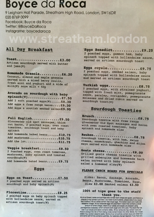 Boyda Da Roca's Food Menu