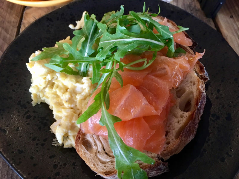 Scrambled Eggs and Smoked Salmon on Toast from Batch & Co in Streatham Hill