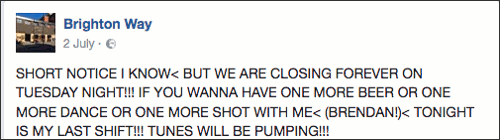 The message Brighton Way posted on their Facebook page to announce their closure